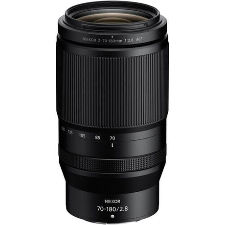70-180mm f/2.8 camera lens with textured zoom ring and measurement scale