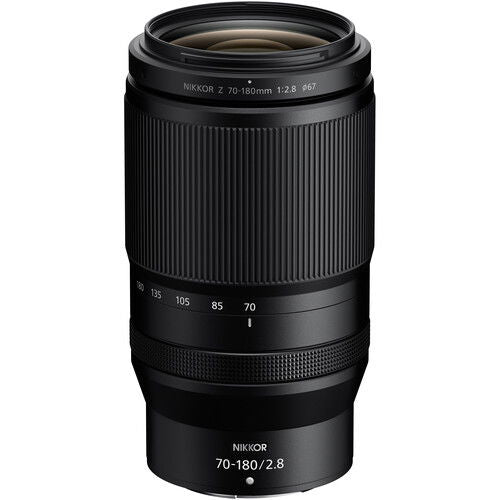 70-180mm f/2.8 camera lens with textured zoom ring and measurement scale