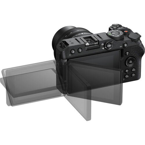 Mirrorless camera kit with 16-50mm lens, rear view and tilting LCD