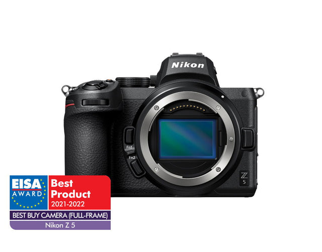 Nikon Z5 mirrorless camera with lens, front view