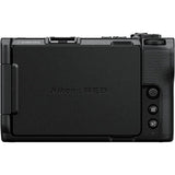 Back view of mirrorless camera body with controls and rear cover, black