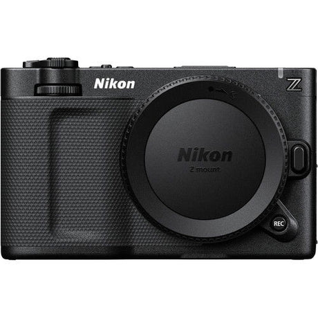 Front view mirrorless camera body with lens mount cover, black