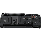 Top view of mirrorless camera body with mode buttons and REC control, black