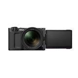 Black ZR camera with lens attached and rear LCD screen open