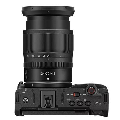 24-70/4 S NIKKOR Z lens with zoom markings and camera controls visible
