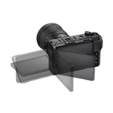Black ZR camera with lens and tilting rear LCD screen