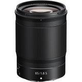 85mm f/1.8 S Z-mount lens, front element and ribbed barrel visible