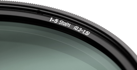 95mm variable ND filter ring showing 1–5 stops and 0.3–1.5 markings