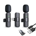 Set microfon wireless ultracompact negru cu două capsule și adaptoare USB-C/Lightning