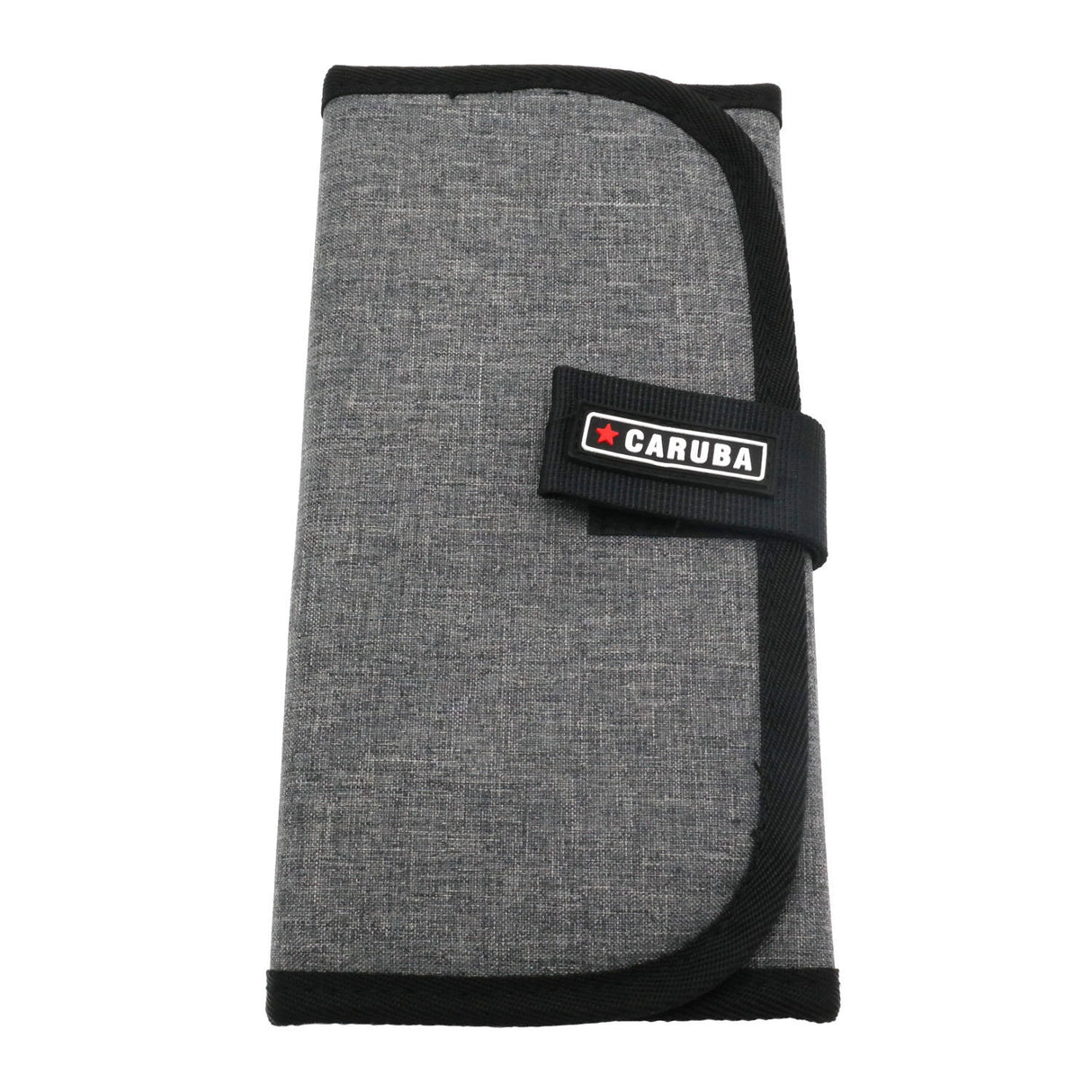 Grey filter holder case with black strap and Caruba logo patch