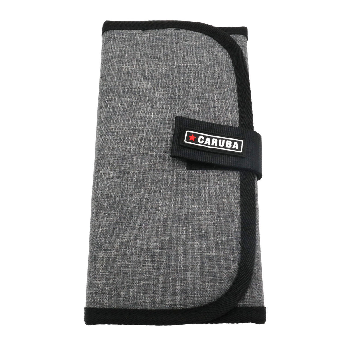 Grey filter holder case with black strap and Caruba logo patch