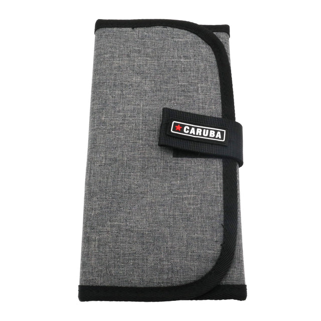 Grey filter holder case with black strap and Caruba logo patch