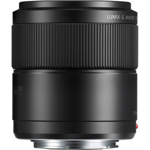 Black 30mm macro lens back/side view with textured grip and rear mount