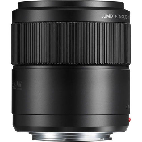 Black 30mm macro lens back/side view with textured grip and rear mount