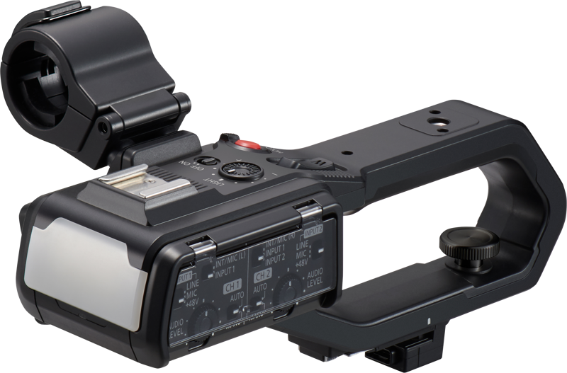 Black camera handle bar with control buttons and mounting bracket