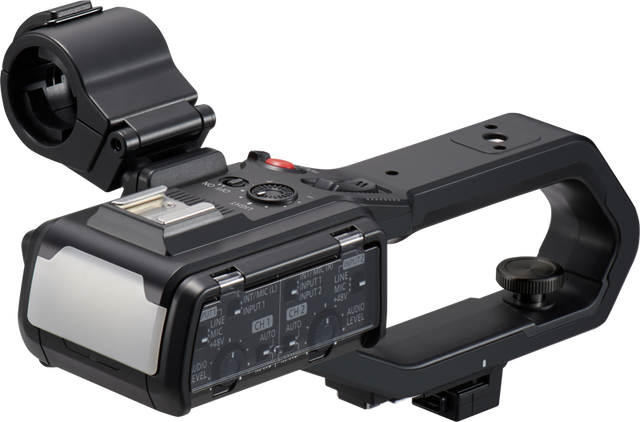 Black camera handle bar with control buttons and mounting bracket