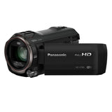 Black Full HD camcorder with 50x zoom lens and built-in WiFi, front-left view