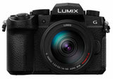 Black Lumix mirrorless camera body with 14-140mm zoom lens, front view