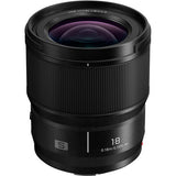 Black LUMIX 18mm f/1.8 ultra-wide lens front glass and ridged focus ring