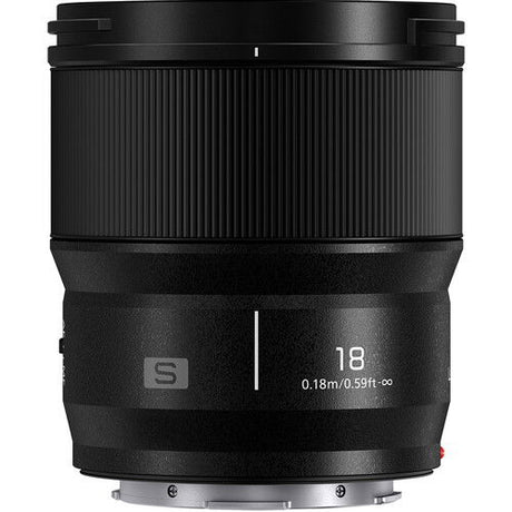 Black LUMIX 18mm f/1.8 ultra-wide lens, textured barrel and front element