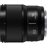 Black Lumix 50mm f/1.8 L-mount lens side markings visible