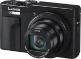 Black compact camera front, Leica lens with visible glass element