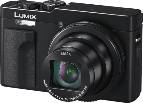 Black compact camera front, Leica lens with visible glass element