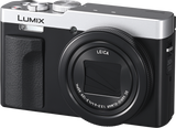 Panasonic Lumix TZ99 silver compact camera with black grip and Leica lens