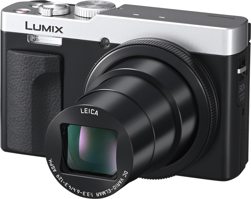 Panasonic Lumix TZ99 Leica lens close-up on silver-top black body
