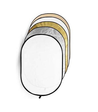 Panou reflector 5in1 pliabil 80x120 cm, argintiu și auriu, format oval