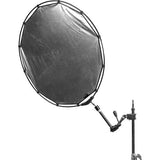 Silver reflector panel with circular frame and boom stand mount