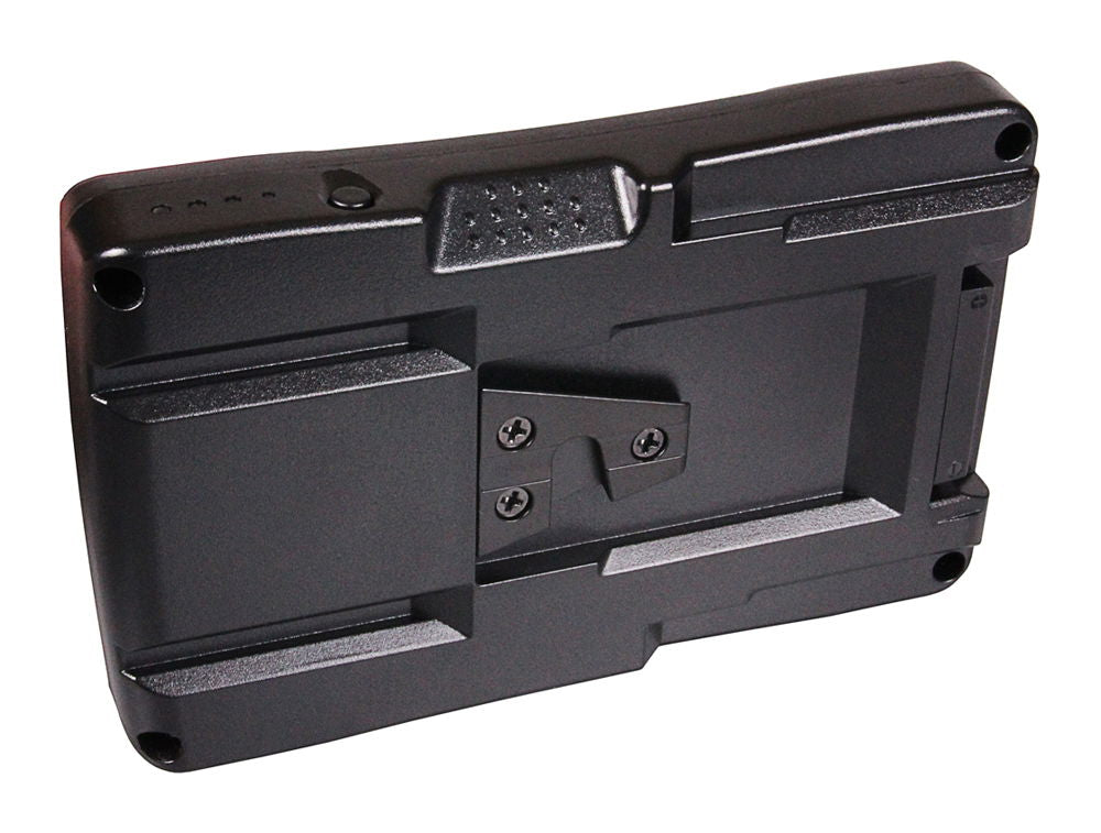 V-mount battery 95Wh rear view with connector terminals and latch, black
