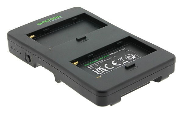 Adaptor Patona V-mount la 2x Sony NP-F, carcasă neagră, contacte și inscripții