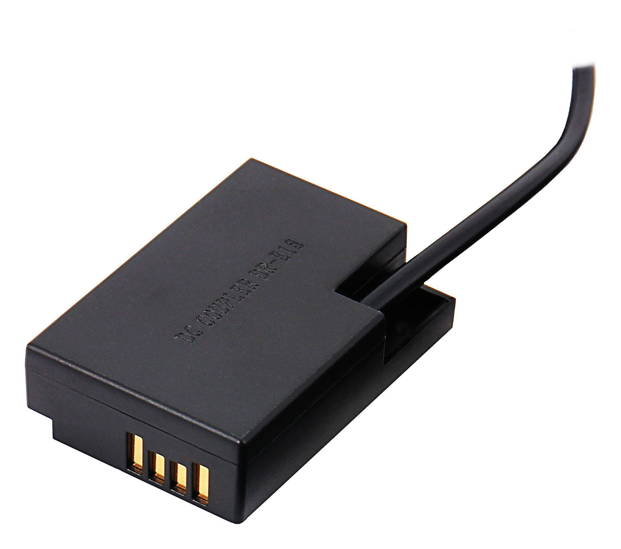 Black D-TAP input adapter connector with gold pins and attached power cable