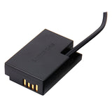Black D-TAP input adapter connector with gold pins and attached power cable