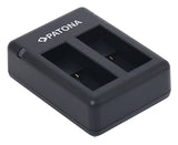 Încărcător dual USB Patona, negru, cu două locașuri pentru baterii