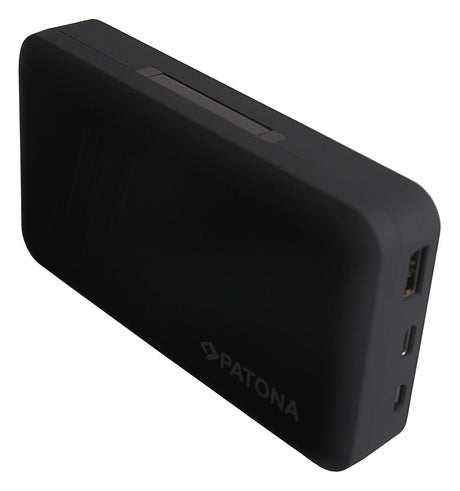 Black power bank with side ports and compact rectangular body