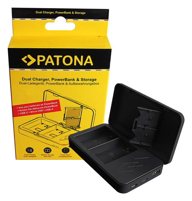 Dual charger with power bank & storage for Canon LP-E6 / LP-E6NH batteries