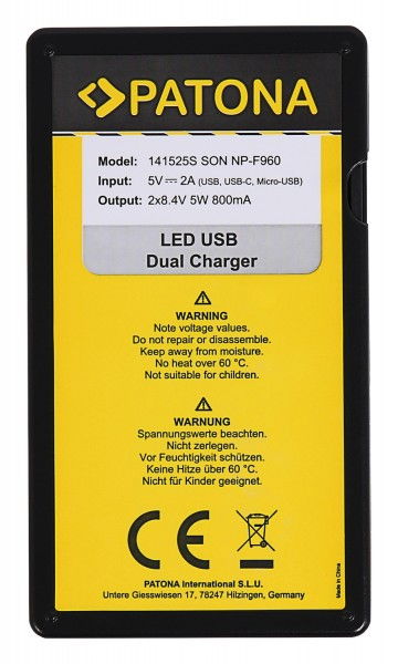 Patona Incarcator Dual Led USB NP-FM50 NP-F550 NP-F750 NP-F970 - View 3