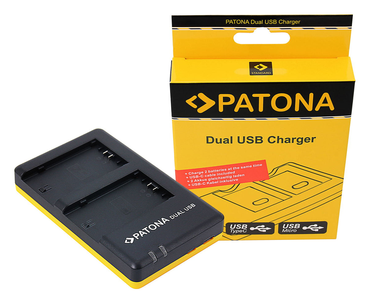 Încărcător dual USB pentru baterii Sony NP-FZ100, carcasă neagră cu margini galbene