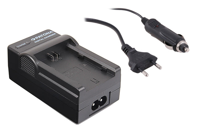 Digital camera battery charger with AC plug and side power cable