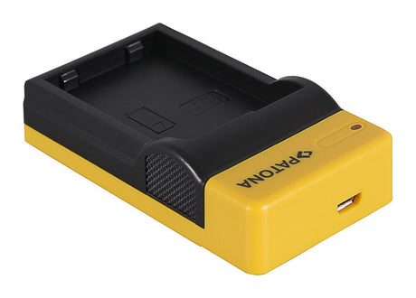 Încărcător compact pentru Nikon EN-EL 14, carcasă galbenă și neagră, port USB