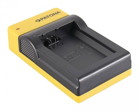 Încărcător slim USB negru cu compartiment pentru baterie, carcasă galbenă