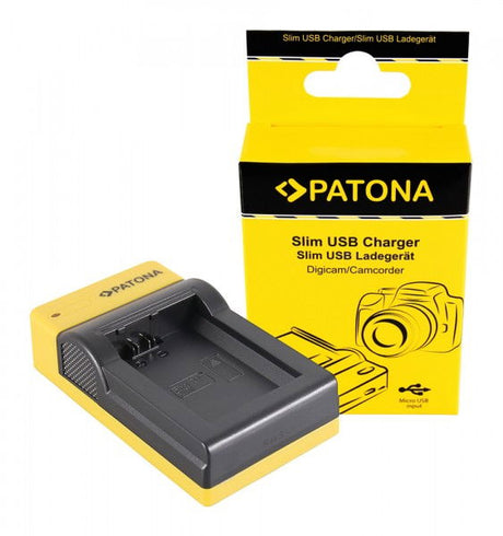Încărcător slim USB pentru baterii Sony NP-FW50, micro-USB, negru și galben