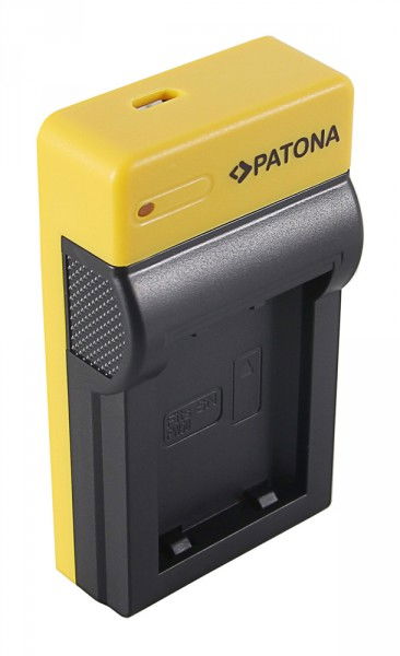 Încărcător slim USB cu port, carcasă galbenă și panou negru