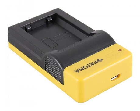 Încărcător slim USB negru cu suport pentru baterie, carcasă galbenă