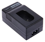 Black digital charger for Panasonic DMW-BLK22 battery, top view with charge button