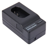 Black digital battery charger for Panasonic DMW-BLK22, front cradle and side power port