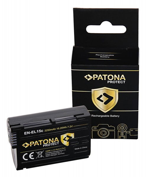 EN-EL15C rechargeable battery with label and retail box packaging
