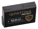 EN-EL14 rechargeable battery front with PATONA PROTECT logo and EN-EL14 label